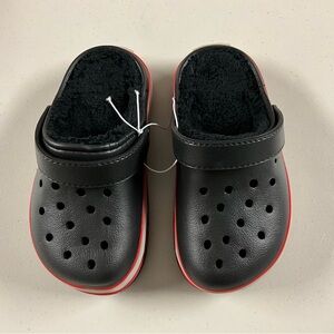 Kids Black and Red Clogs Fleece Lined